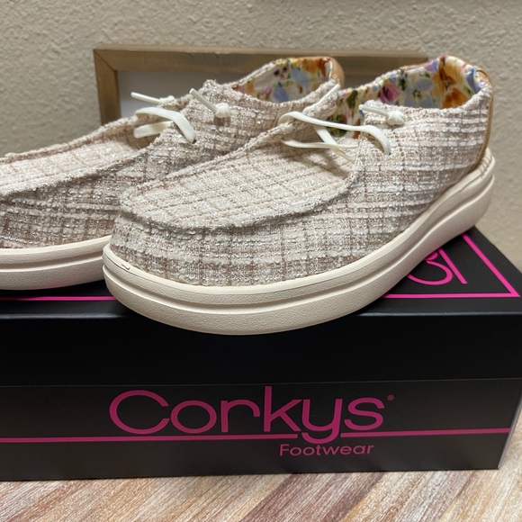 Corkys Beige Tweed Casual Slip-Ons - Picture 2 of 5